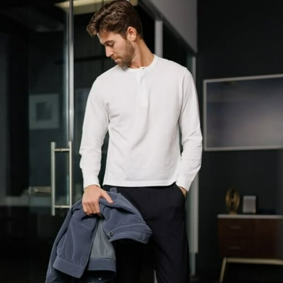 White Long Sleeve Henley Shirt - Picture 11 of 12